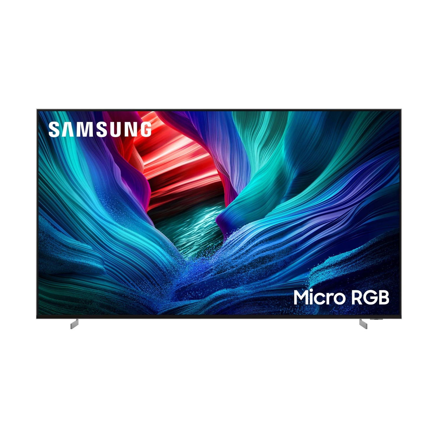 TV Samsung Micro RGB con sfondo colorato e fluente.