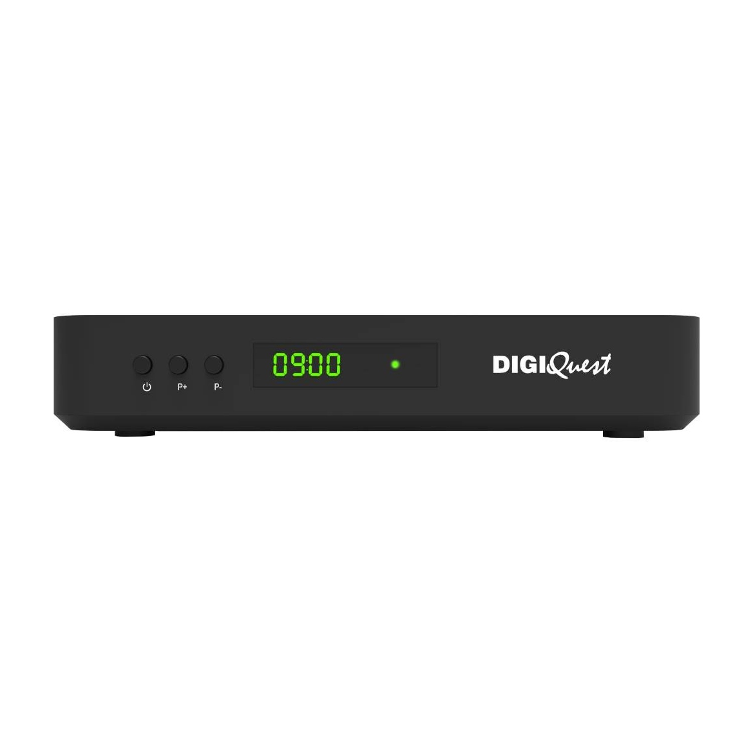 Ricevitore digitale nero con display verde "0900" e logo "DIGIQuest".