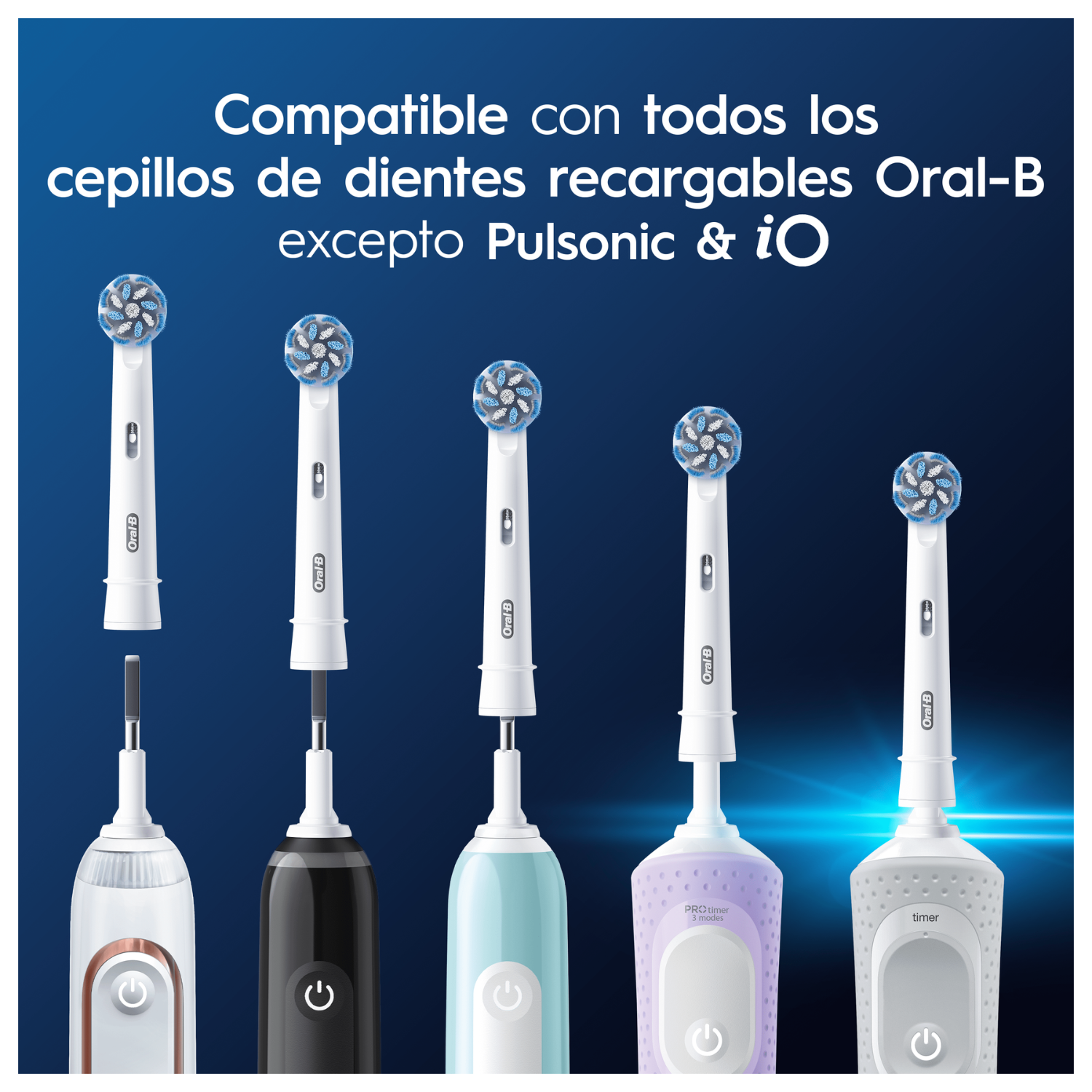Compatible con todos los cepillos de dientes recargables Oral-B excepto Pulsonic e iO.