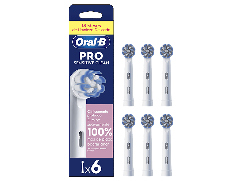 Recambio para cepillo dental - Oral-B Pro Sensitive Clean, Cabezales de recambio, Dientes y encías sensibles, Pack 6 unidades, Blanco