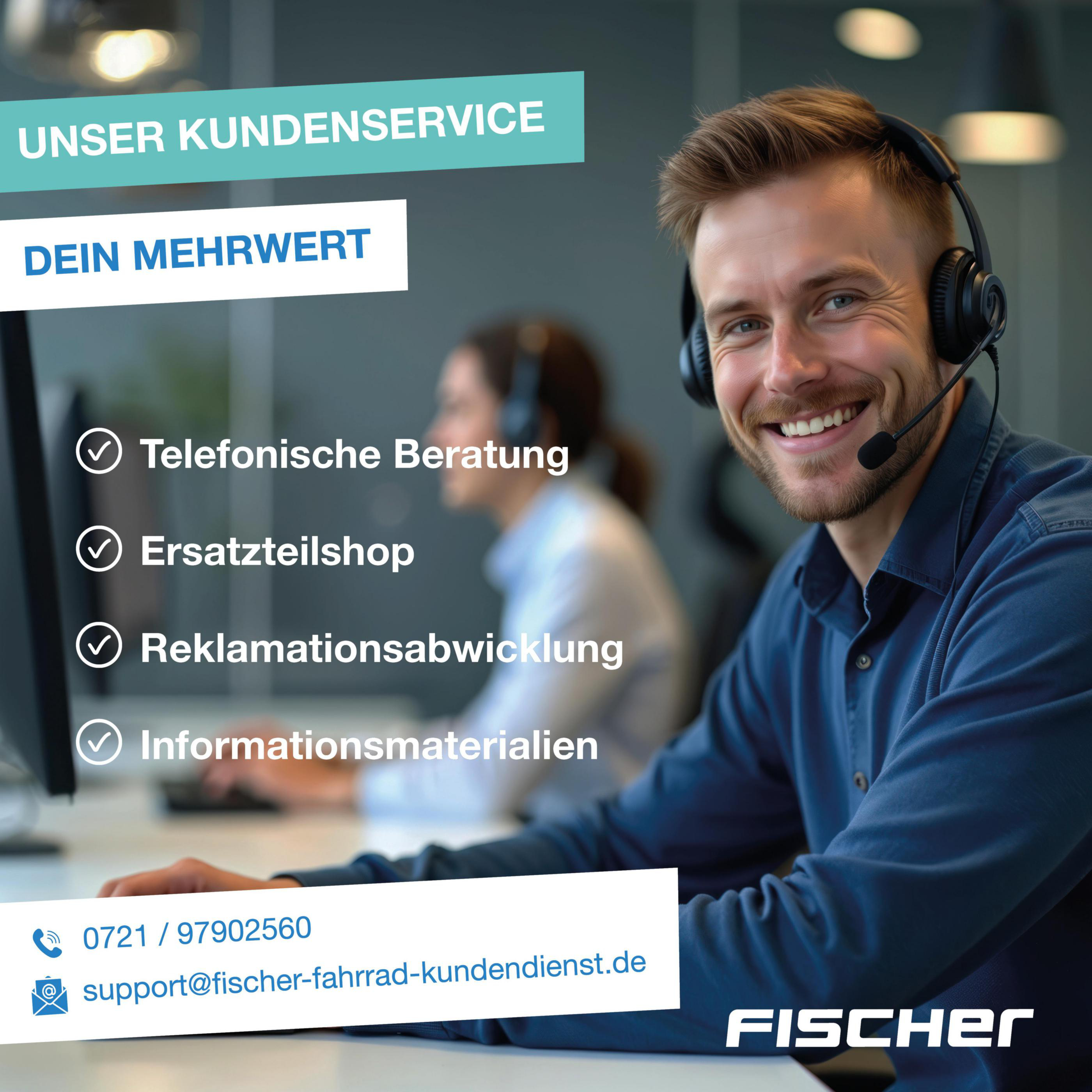 Kundenservice mit Telefon, E-Mail und Liste von Dienstleistungen.