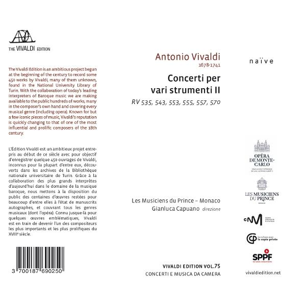Vivaldi Edition Vol. 75: Concerti per vari strumenti II, mit Logos und Text.