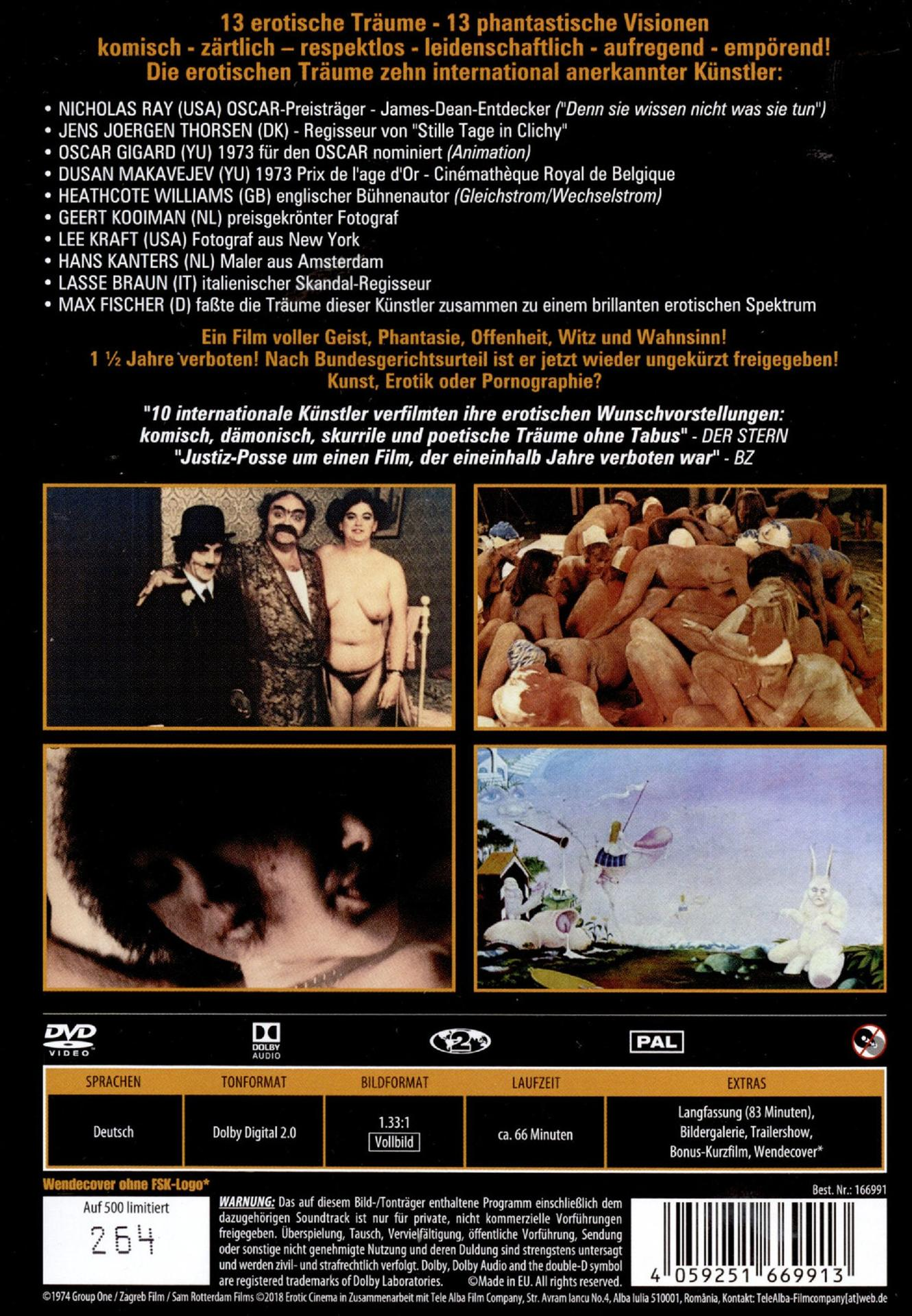 DVD-Rückseite mit Filmtitel, Künstlerliste, drei Filmszenen, DVD-Logos und technischen Details.