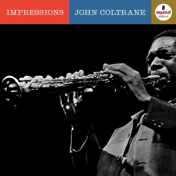 John Coltrane spielt Saxophon auf dem "Impressions"-Albumcover.