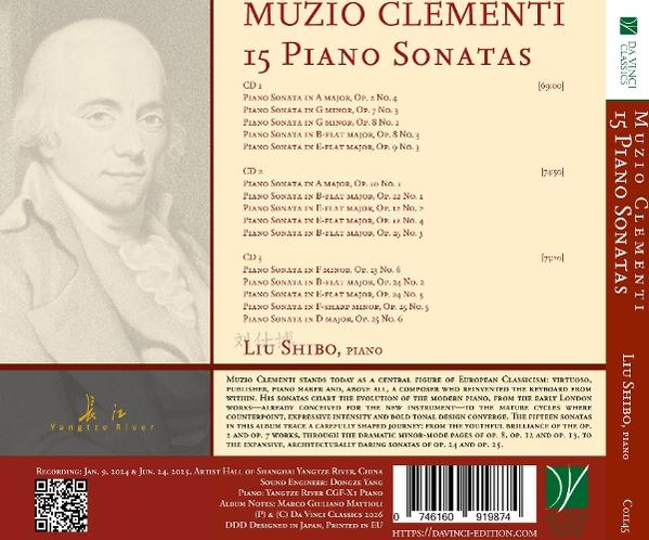 Ein Albumcover mit einem Porträt von Muzio Clementi und einer Liste von Klavier-Sonaten.
