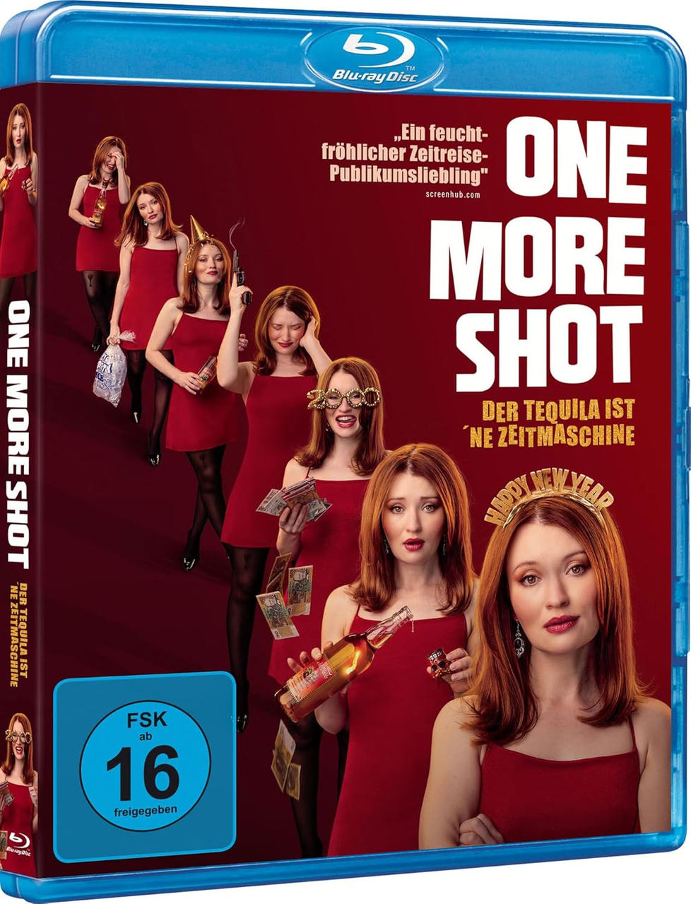 Blu-ray Hülle mit Frauen in roten Kleidern, die Tequila trinken. Titel: One More Shot.