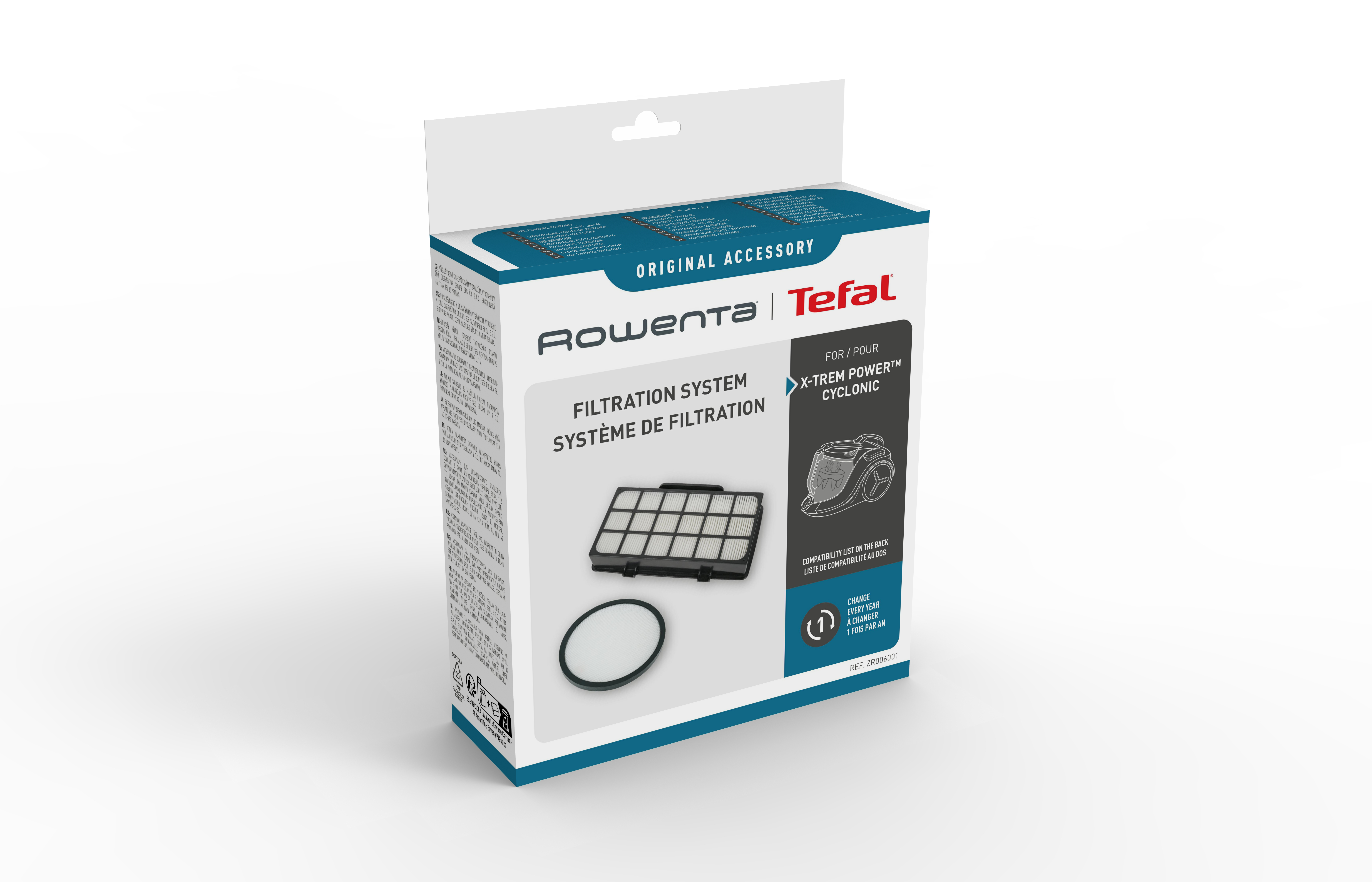 Rowenta X-Trem Power Cyclonic szűrő csomagolás tartozékokkal.