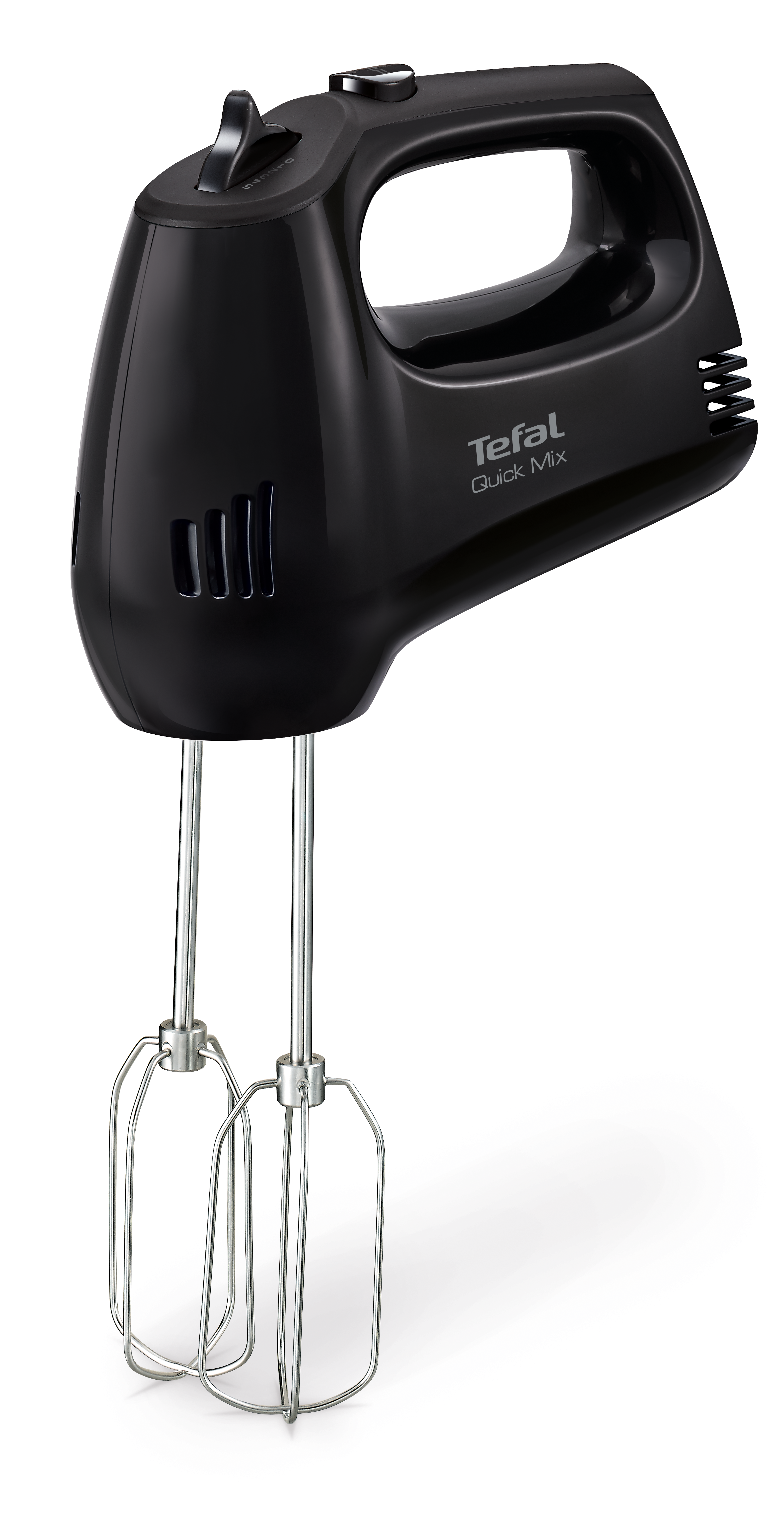 Fekete Tefal botmixer két habverővel és sebességszabályzóval.