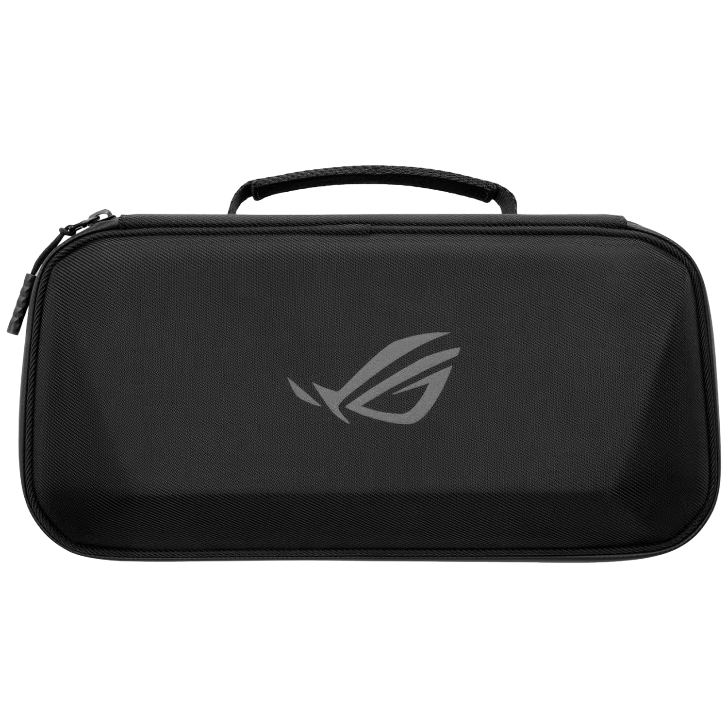 Zwarte draagtas met ROG-logo en handvat, ritssluiting voor.