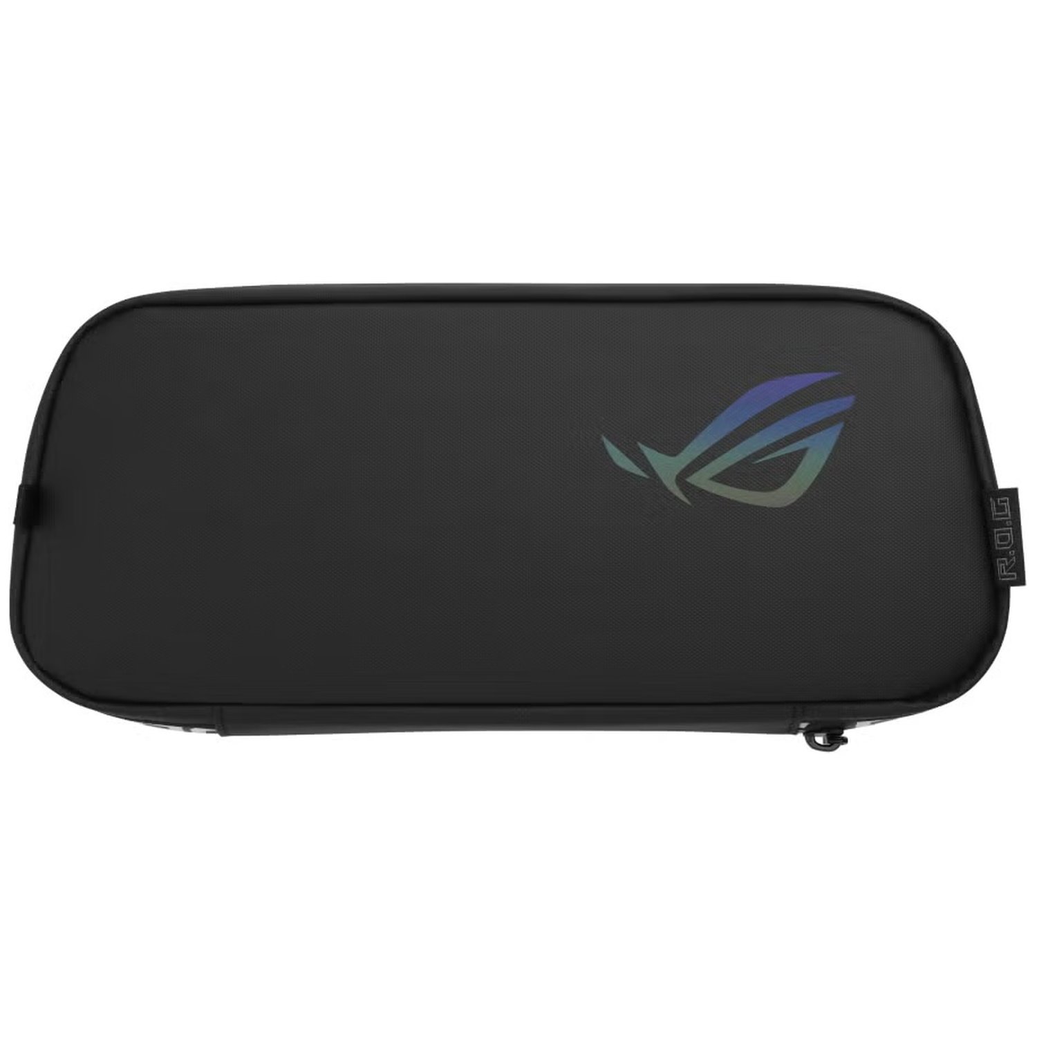 Zwarte tas met ROG-logo en rits.