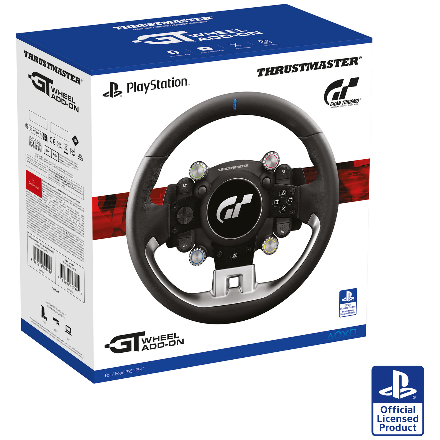 Thrustmaster GT Wheel Add-On race stuurdoos met PlayStation logo en Gran Turismo branding.