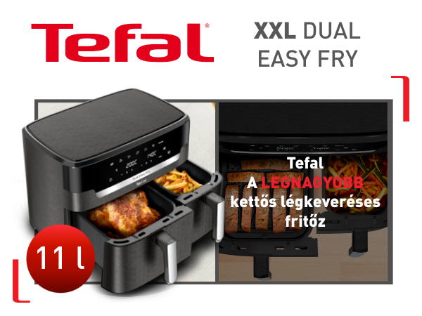Tefal XXL Dual Easy Fry 11 L-es légkeveréses fritőz kosarakkal.