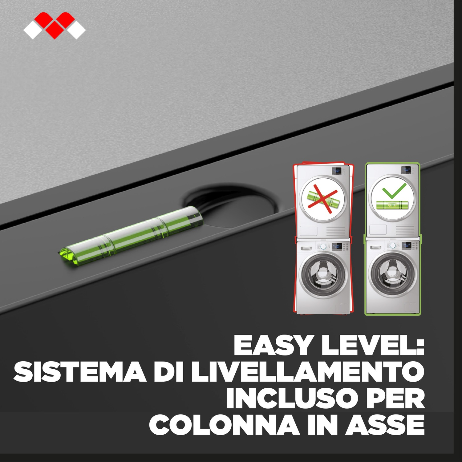 Due lavatrici, una con croce rossa, l'altra con segno di spunta verde.
