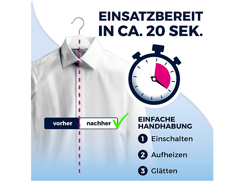 Cleanmaxx 19907 Dampfglätter mit Ansaugfunktion, Klappbar (1500 Watt, 200 ml Wassertank, Weiß) — Foto 2 von 5