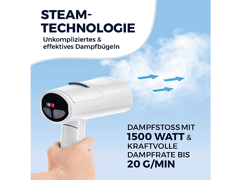 Cleanmaxx 19907 Dampfglätter mit Ansaugfunktion, Klappbar (1500 Watt, 200 ml Wassertank, Weiß) — Foto 3 von 5