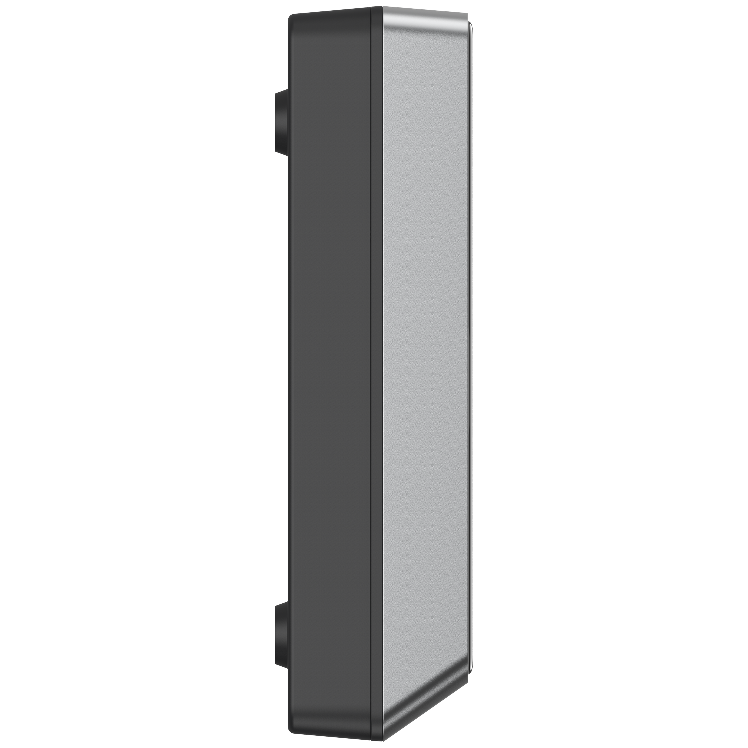 Gray grille on black box with two black buttons