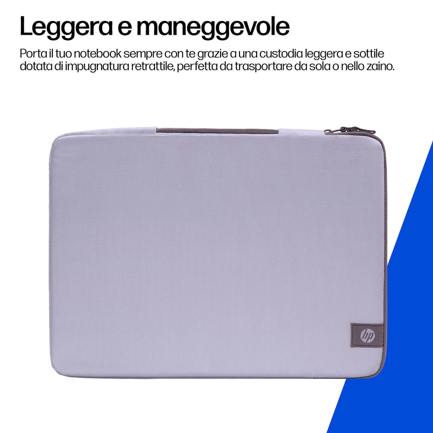 Custodia grigia per laptop HP con cerniera e logo HP.
