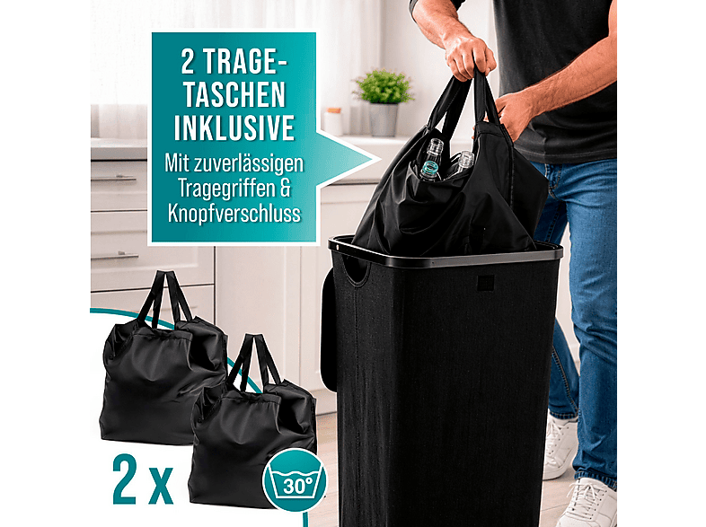 EASYmaxx 30034 Pfandflaschensammler, für ca. 100l, inkl. 2 Tragetaschen; Pfandflaschensammelbehälter — Foto 4 von 5