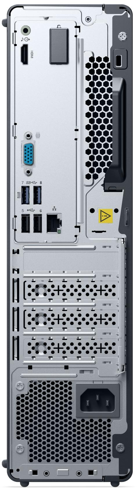 Számítógép hátulja portokkal: HDMI, USB, Ethernet, táp.