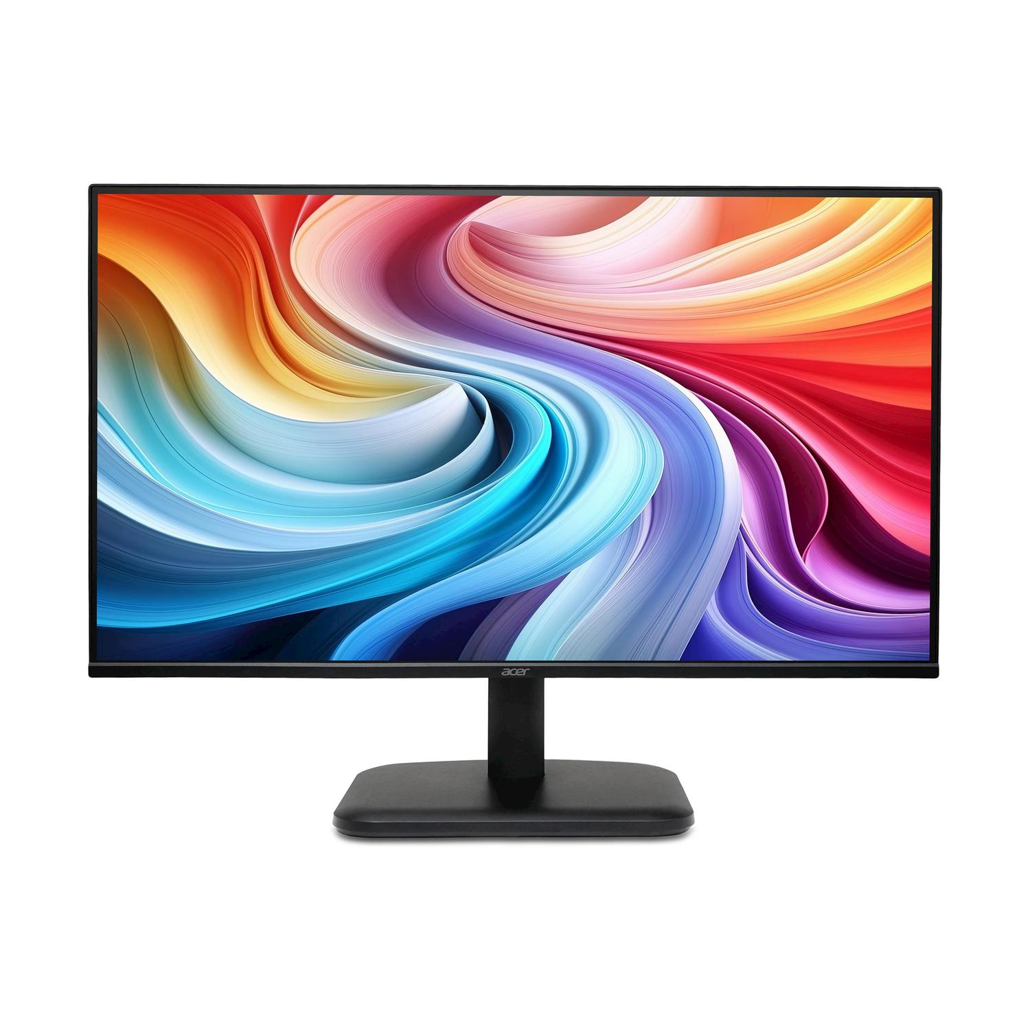 Monitor nero con uno sfondo dai vivaci motivi ondulati sullo schermo.