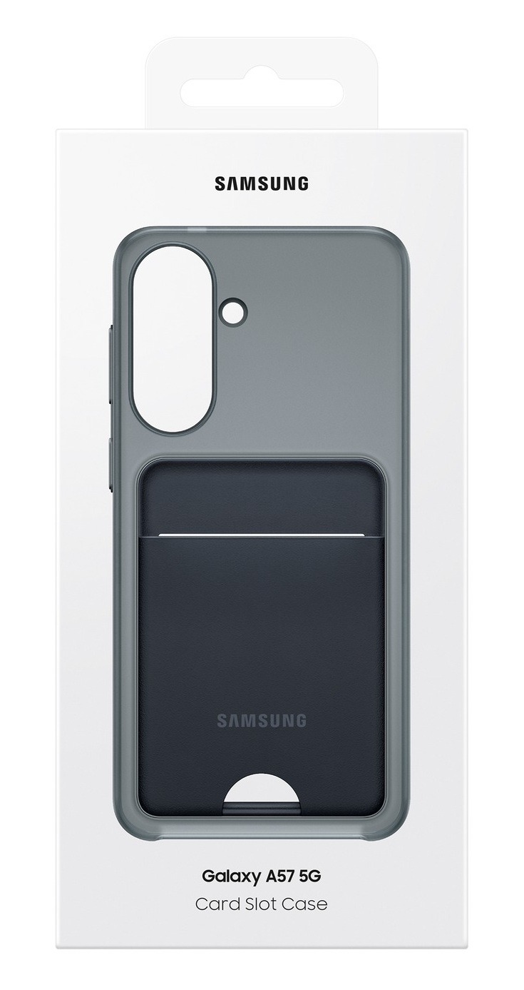 Szare etui Samsung z miejscem na karty do Galaxy A57 5G.