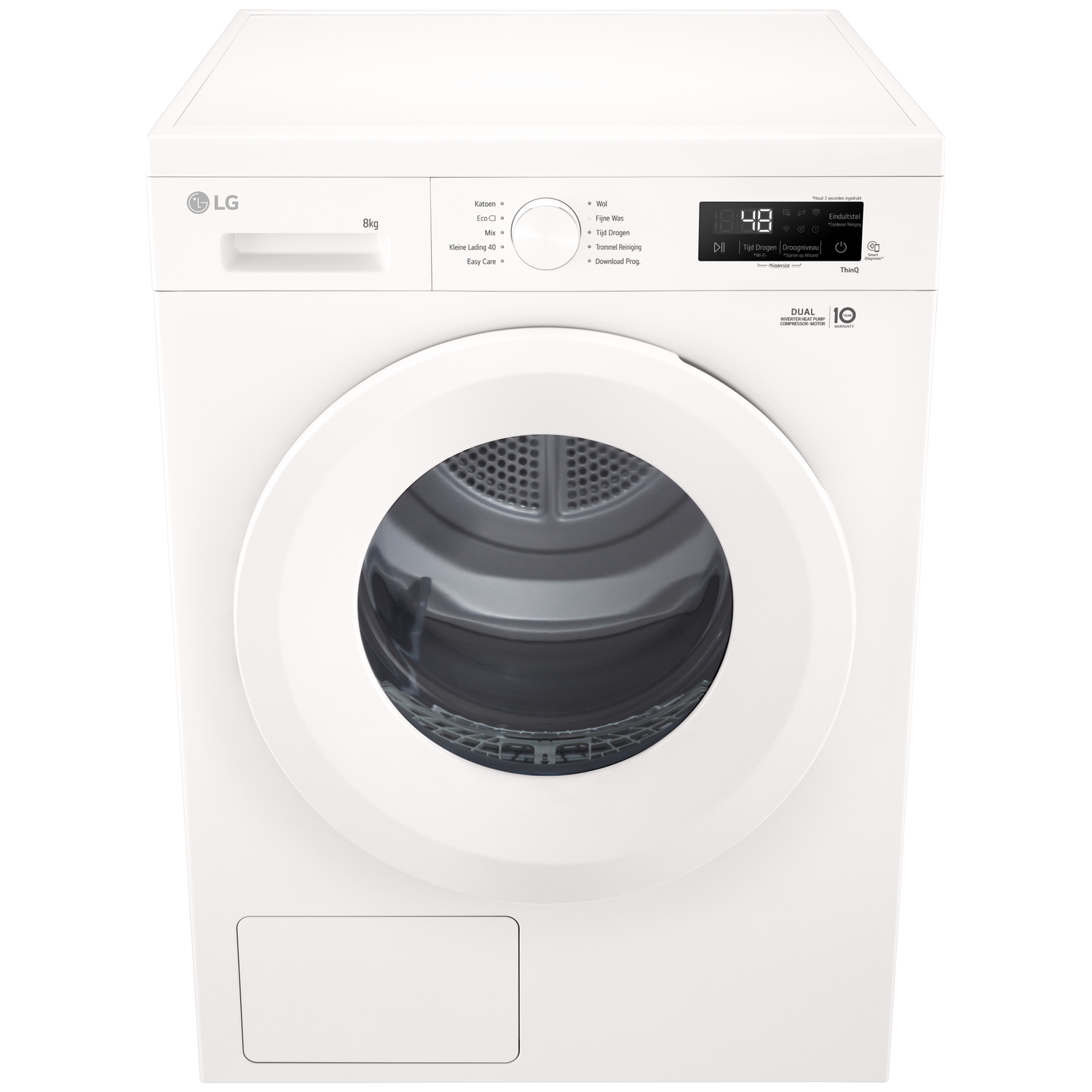 Un sèche-linge blanc LG de 8 kg avec écran numérique.
