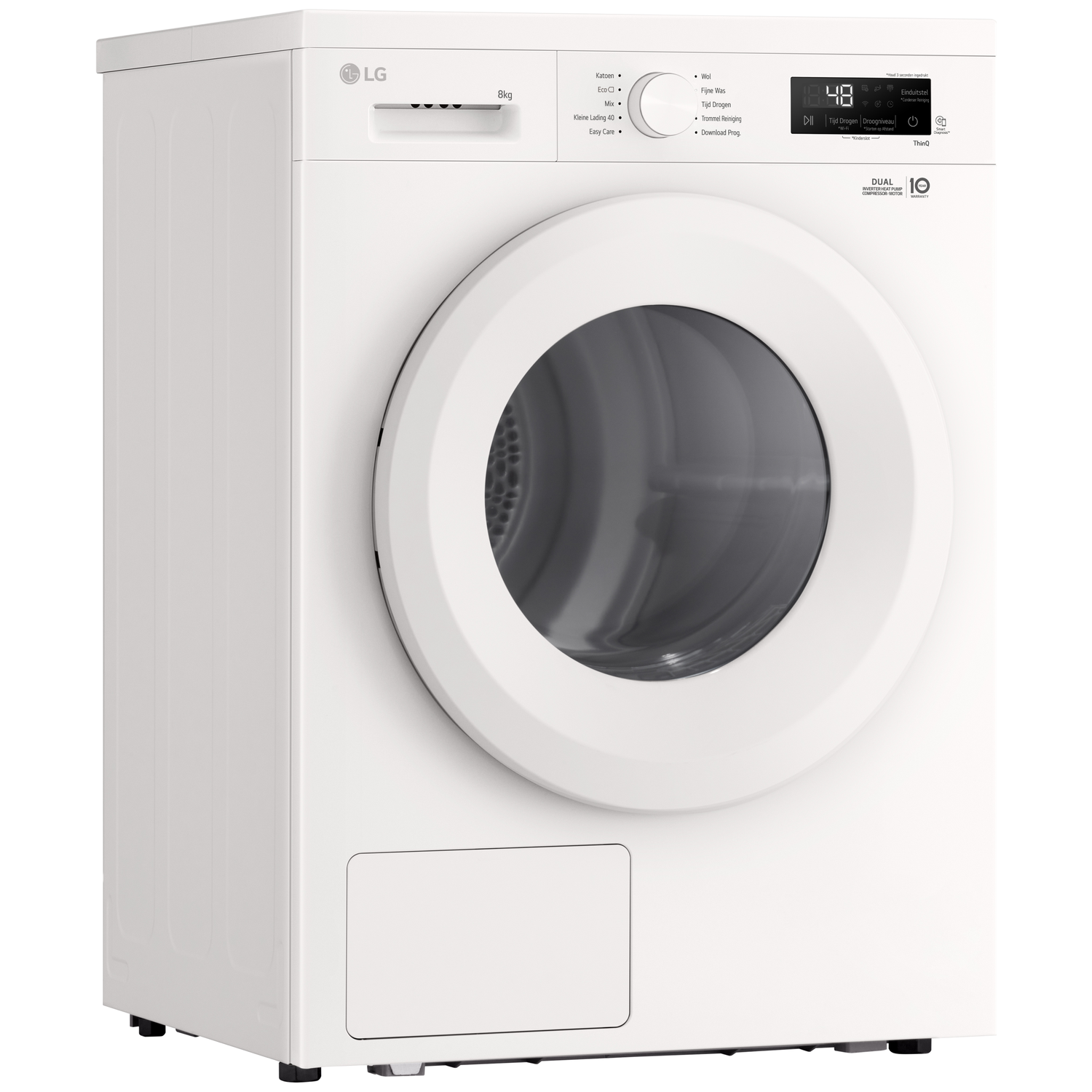 Machine à laver LG blanche avec écran numérique et porte ronde.