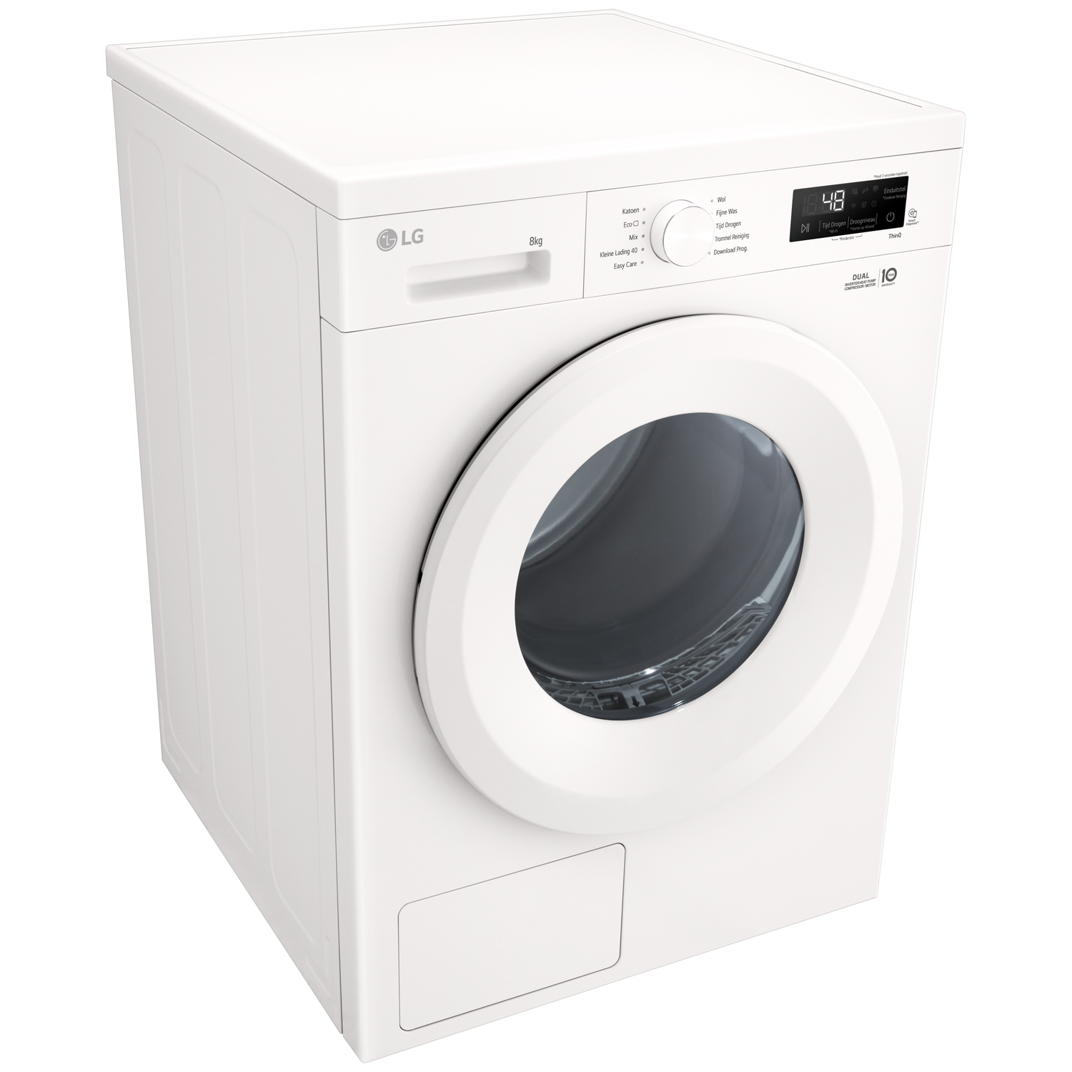 Une machine à laver LG blanche de 8 kg avec écran numérique.
