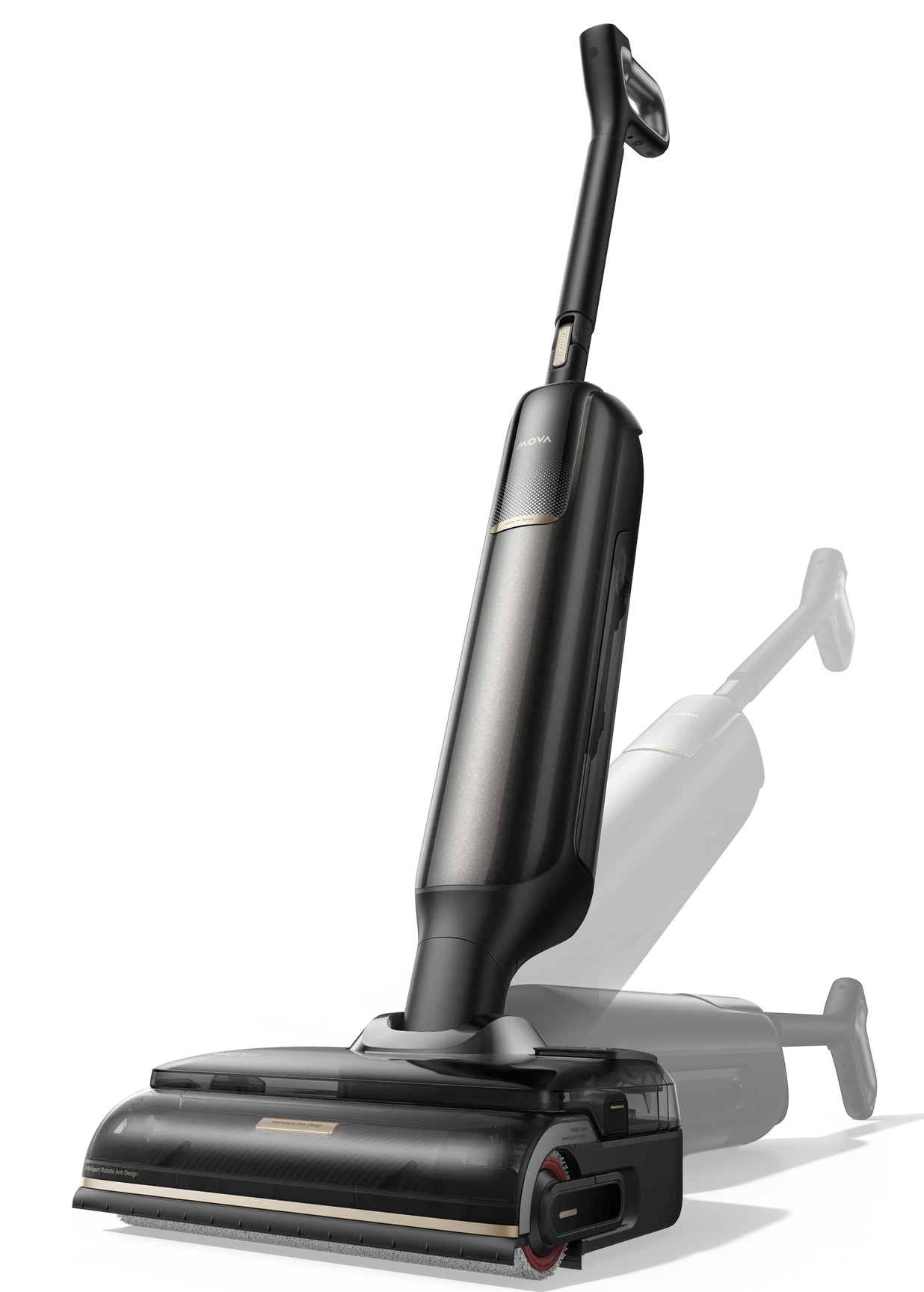 Ciemny, nowoczesny odkurzacz do pracy na mokro i sucho z eleganckim designem i wałkiem.