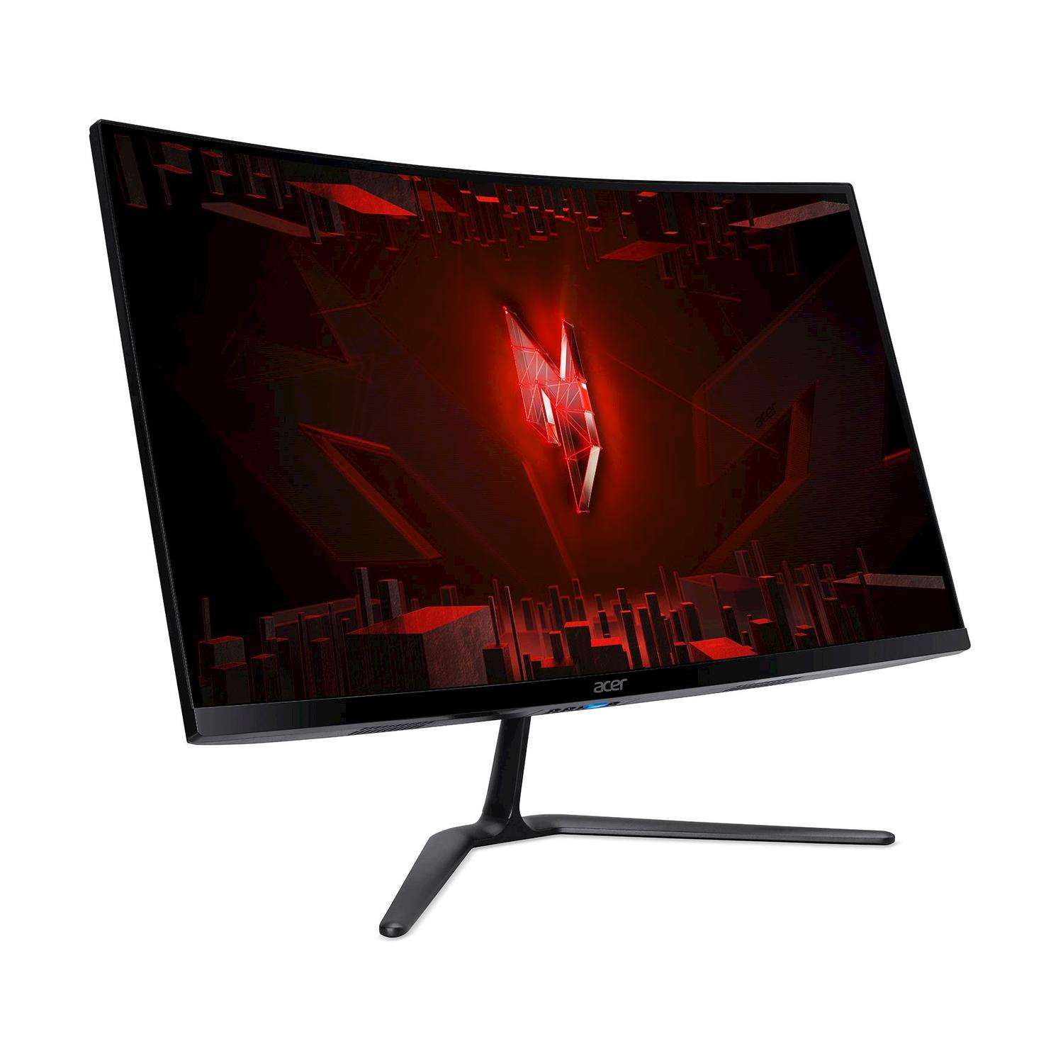 Un monitor da gioco curvo Acer con sfondo futuristico rosso.