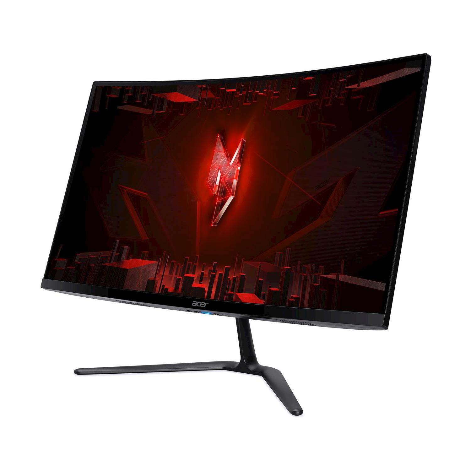 Un monitor da gioco curvo Acer con sfondo rosso e futuristico.