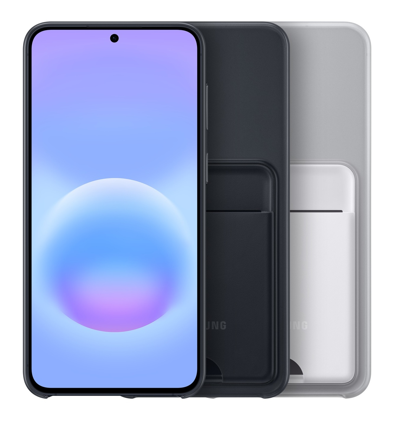 Ciemny i jasnoszary smartfon z etui na karty.