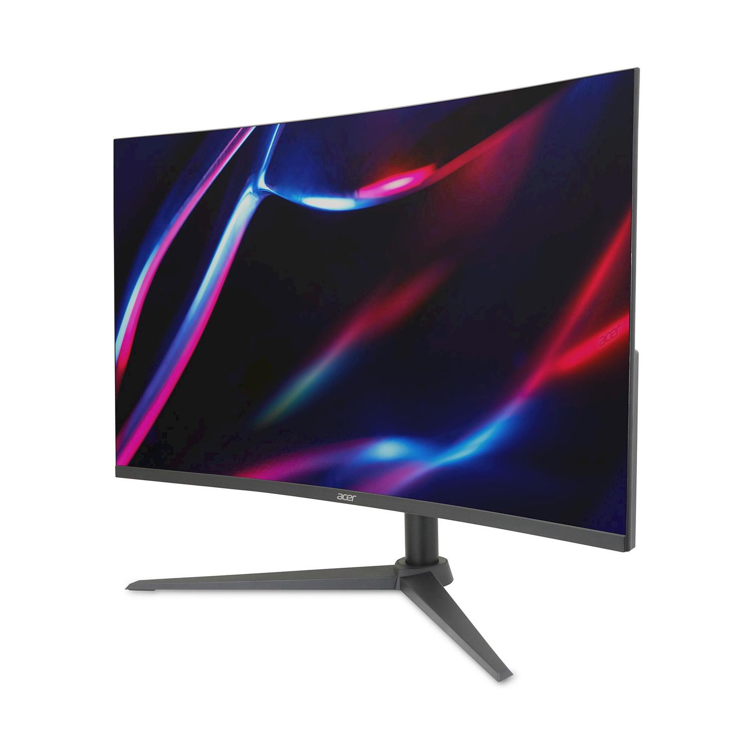 Un monitor curvo Acer con uno sfondo astratto e colorato.