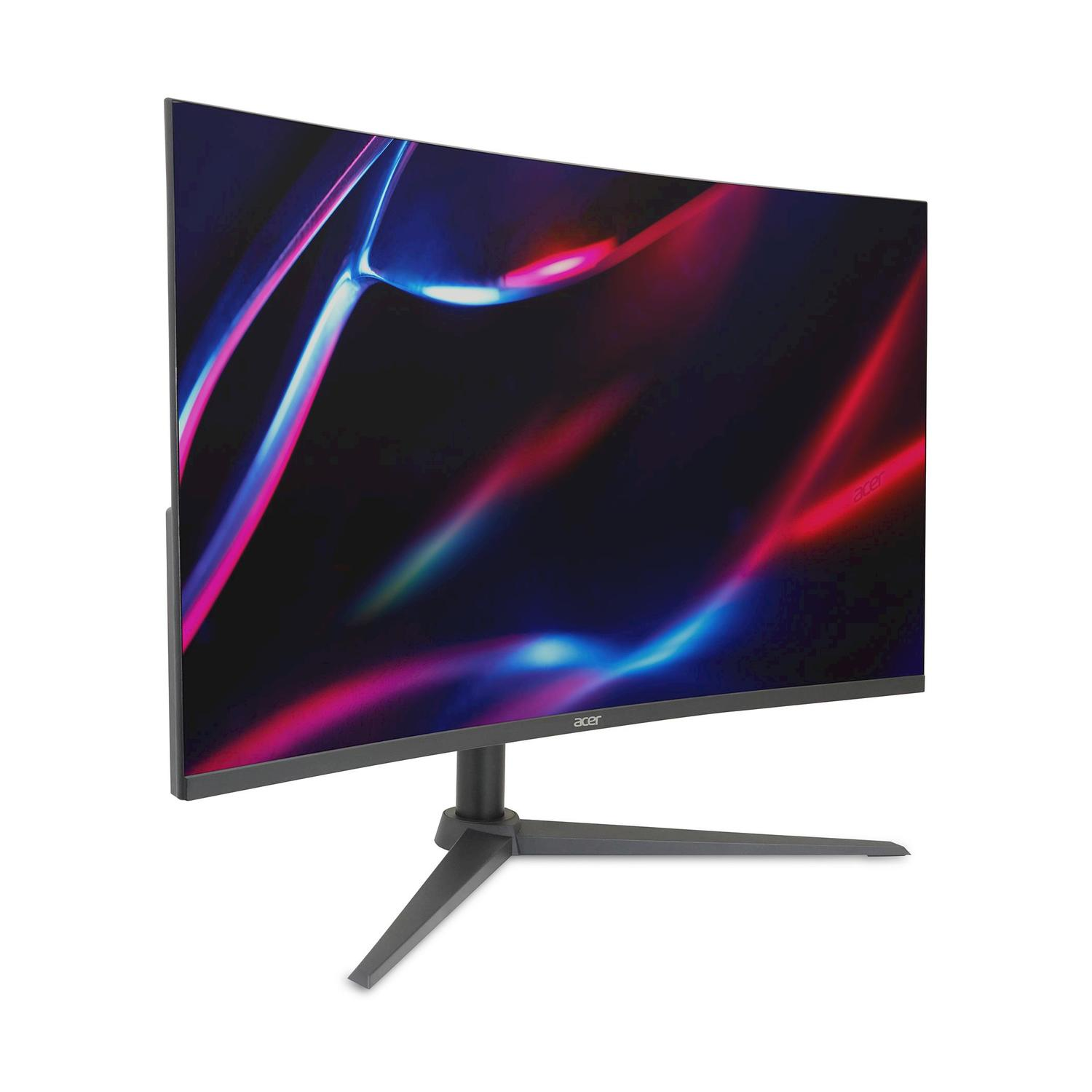 Un monitor curvo Acer con uno sfondo astratto e colorato.