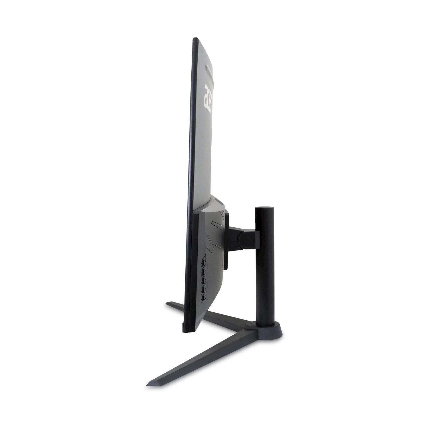 Un monitor da gaming nero con logo Acer, mostrato di lato.