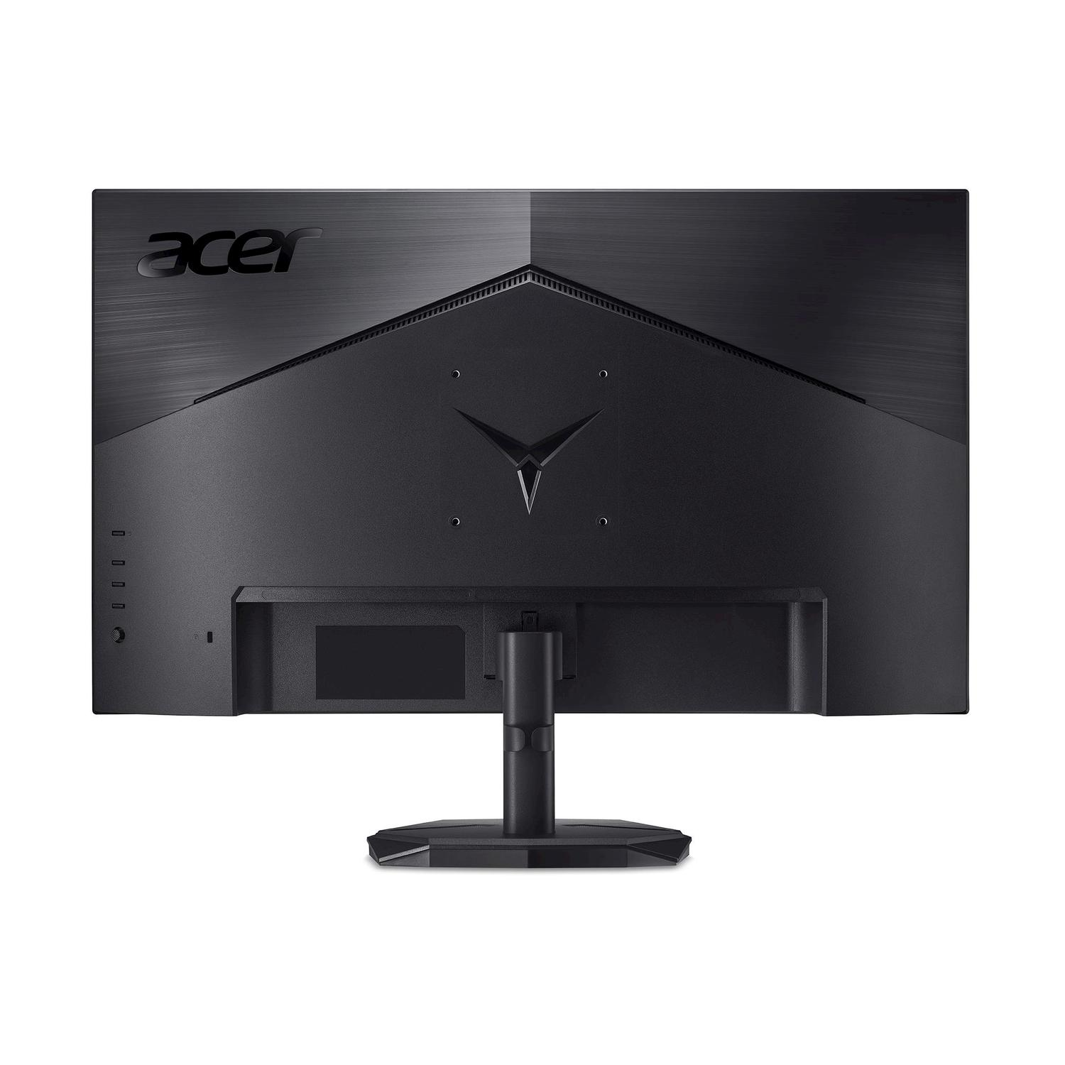 Vista posteriore di un monitor Acer nero con logo argentato e fessure di ventilazione.