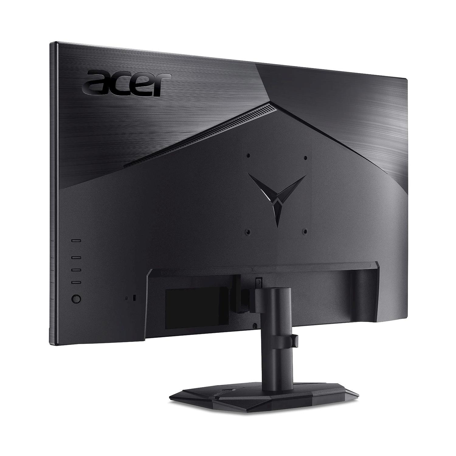 Vista posteriore di un monitor gaming Acer nero con finitura metallo spazzolato e logo a V.