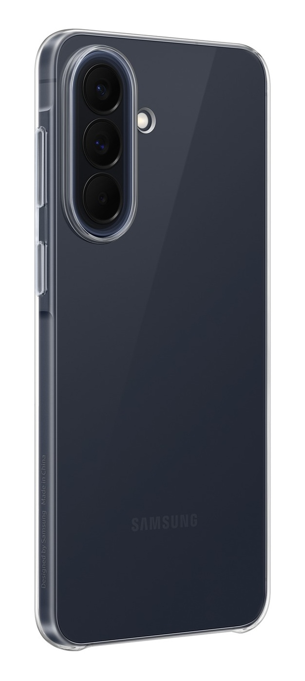 Przezroczyste etui do telefonu Samsung z potrójnym aparatem i lampą błyskową.