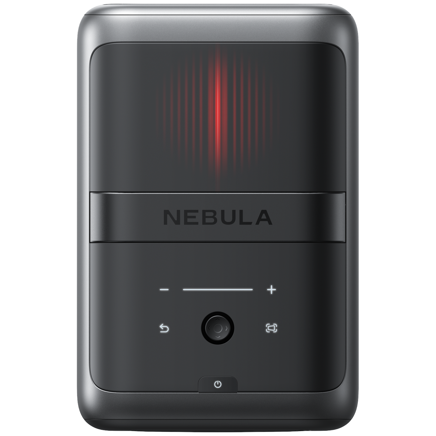 A dark projector with red lights and control buttons.