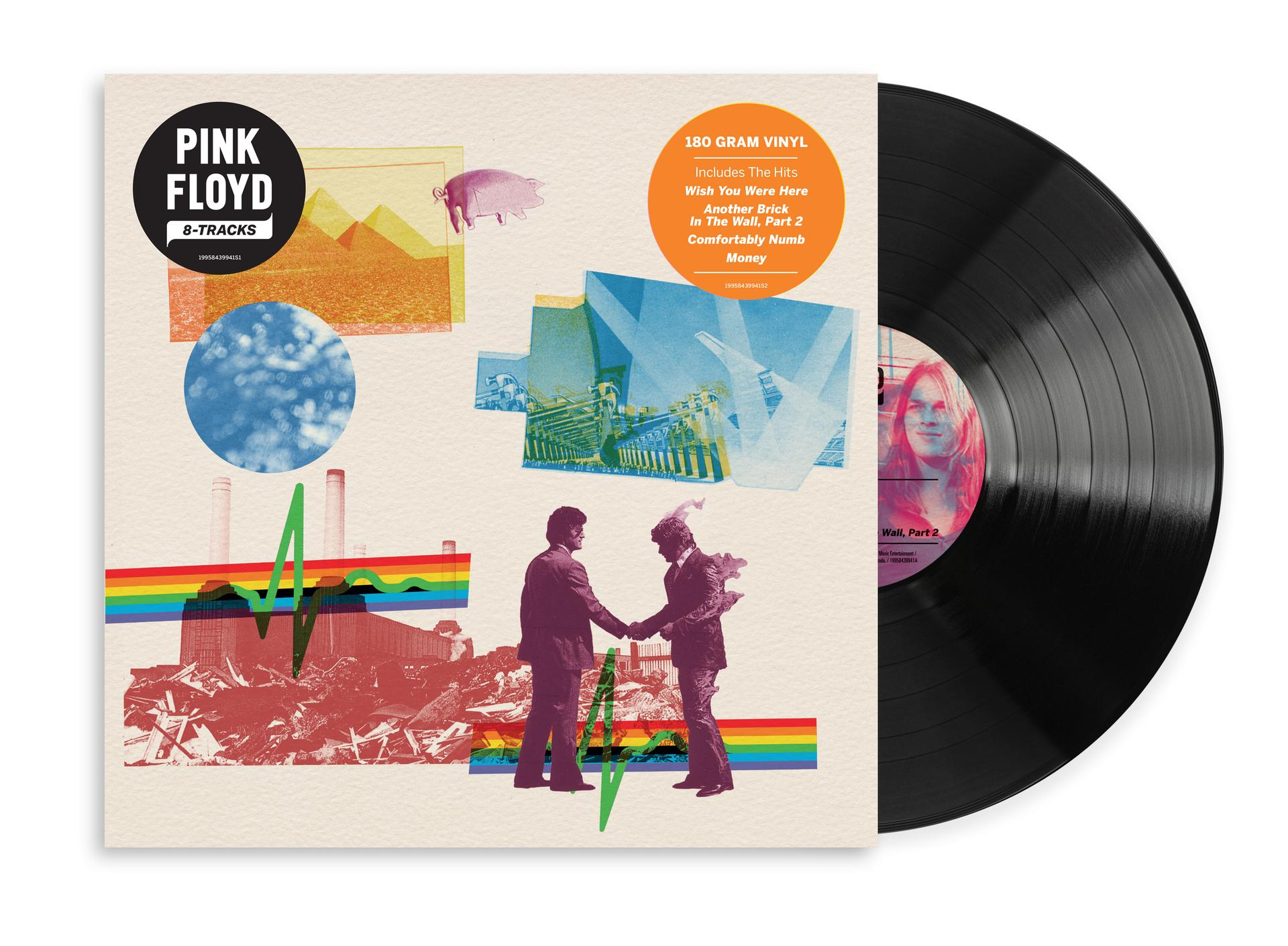 Pink Floyd 8-Tracks Albumcover mit Schallplatte.