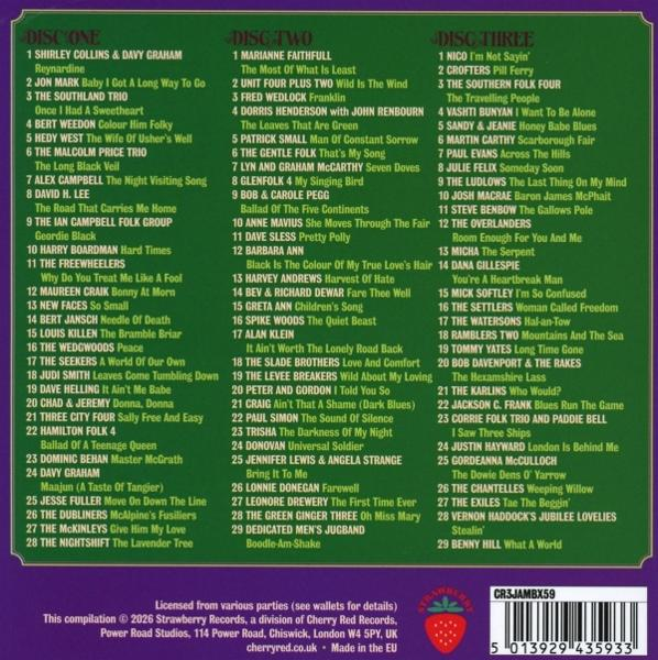 CD-Cover mit Titellisten für drei CDs, unten mit Barcode und Firmenlogo.