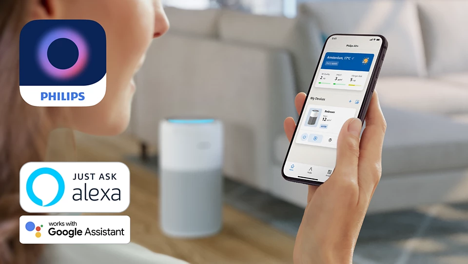 Philips app vezérli a légtisztítót, mutatja az időjárást és a levegő minőségét.
