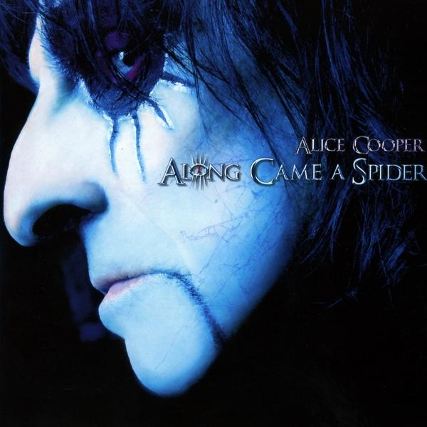 Alice Cooper Albumcover mit blauem Gesicht und Spinnennetz-Design.