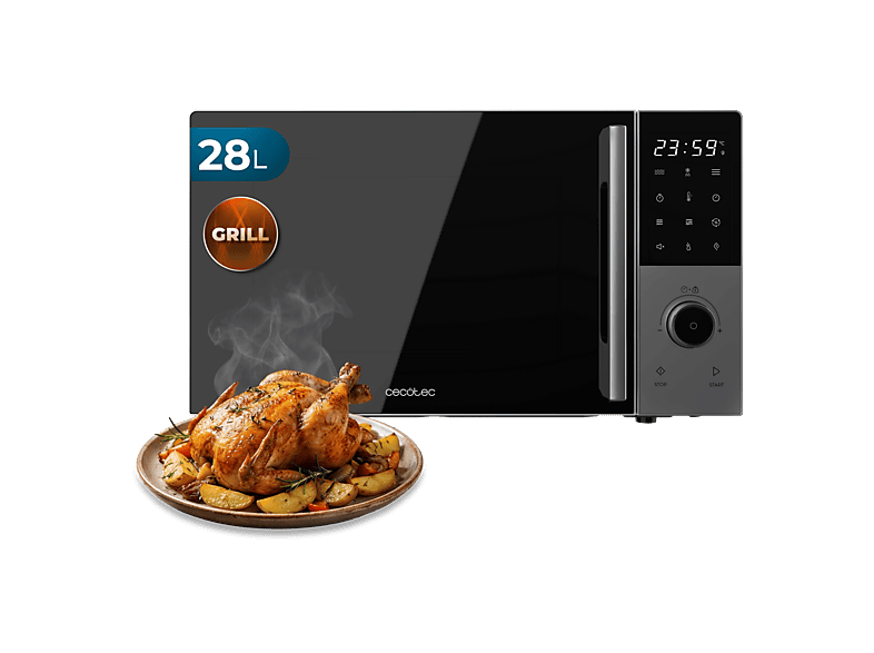 Microondas con grill - Cecotec Proclean 2800, 28 L, 900 W, Grill 1200 Convección 2200 8 programas, Plato 315 mm, Gris