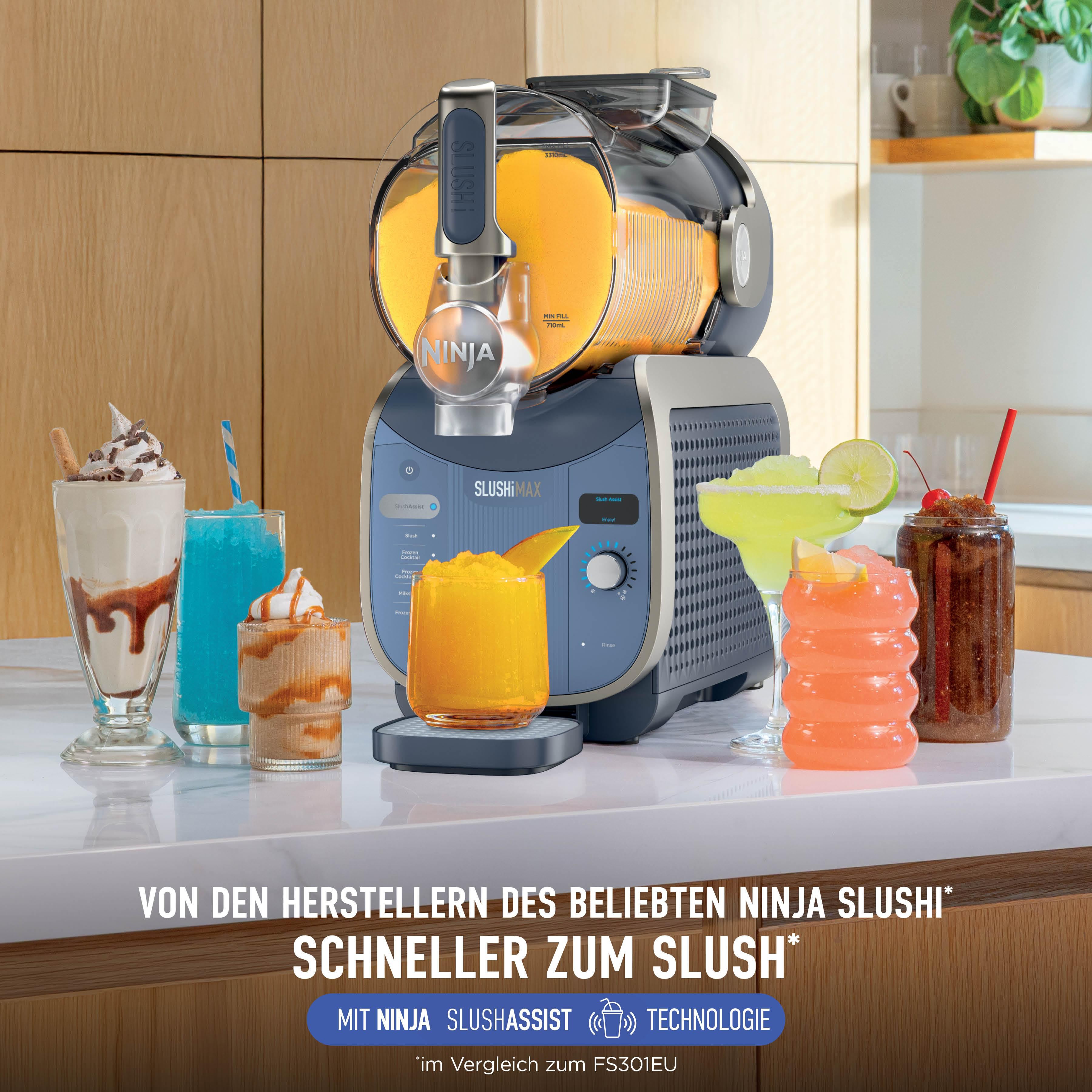 Ninja SlushimaX mit bunten Slush-Getränken und Shakes.