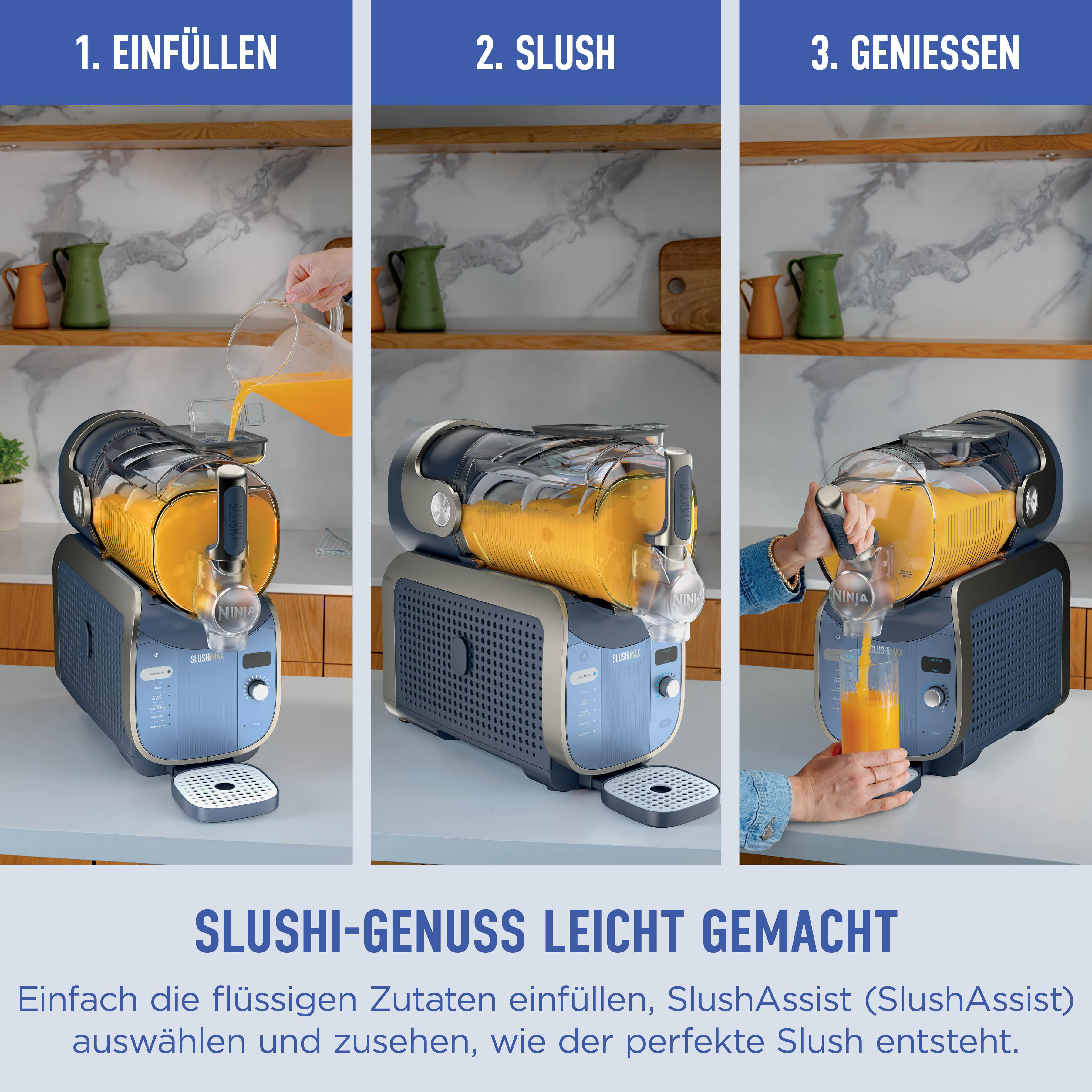 Eine Slush-Maschine in drei Schritten: Einfüllen, Slush machen und genießen.