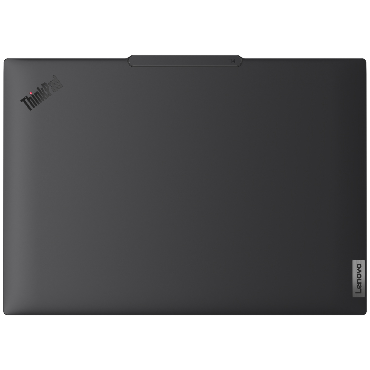 Closed black laptop with ThinkPad logo top-left and Lenovo logo bottom-right.