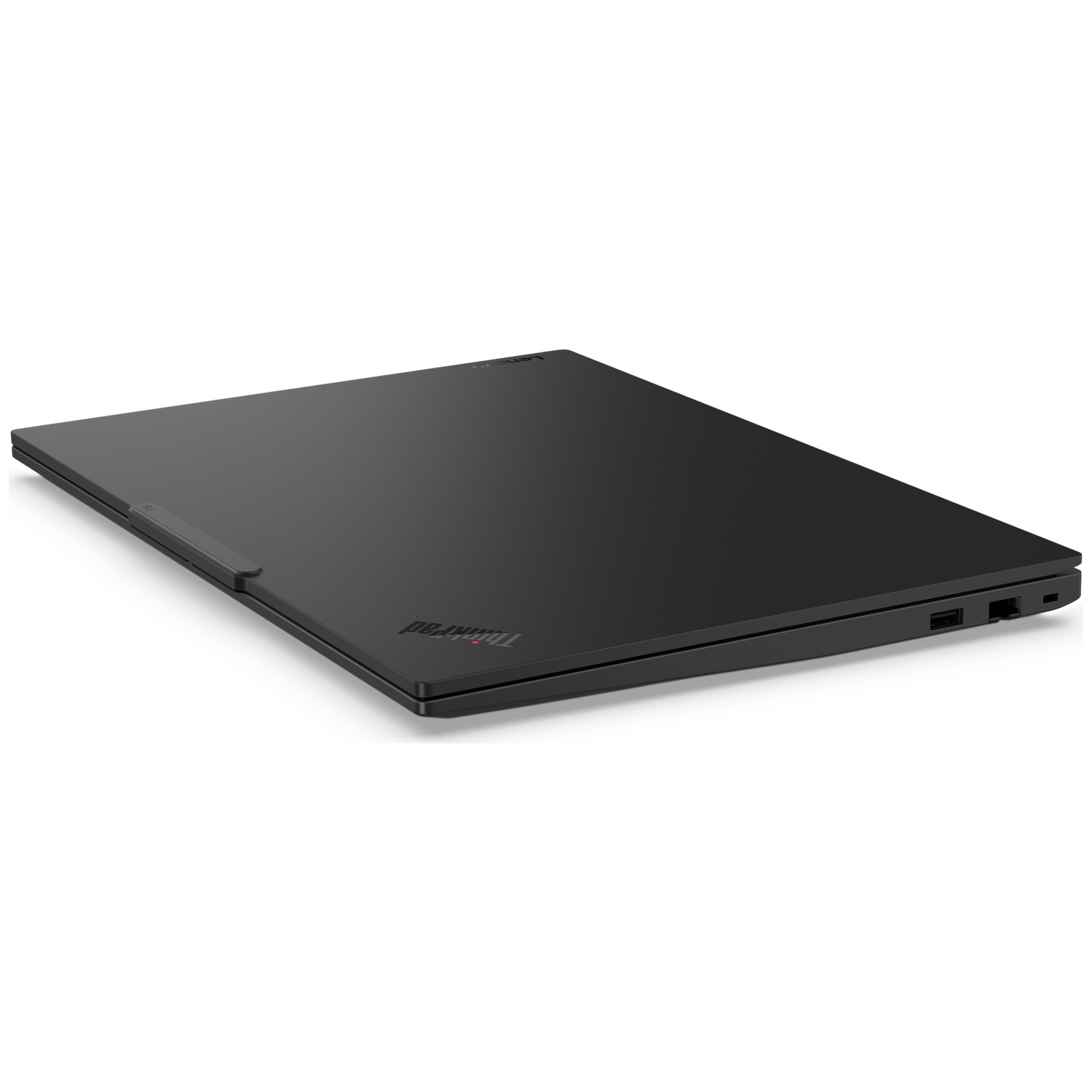 A closed black Lenovo ThinkPad laptop shown on a white background.