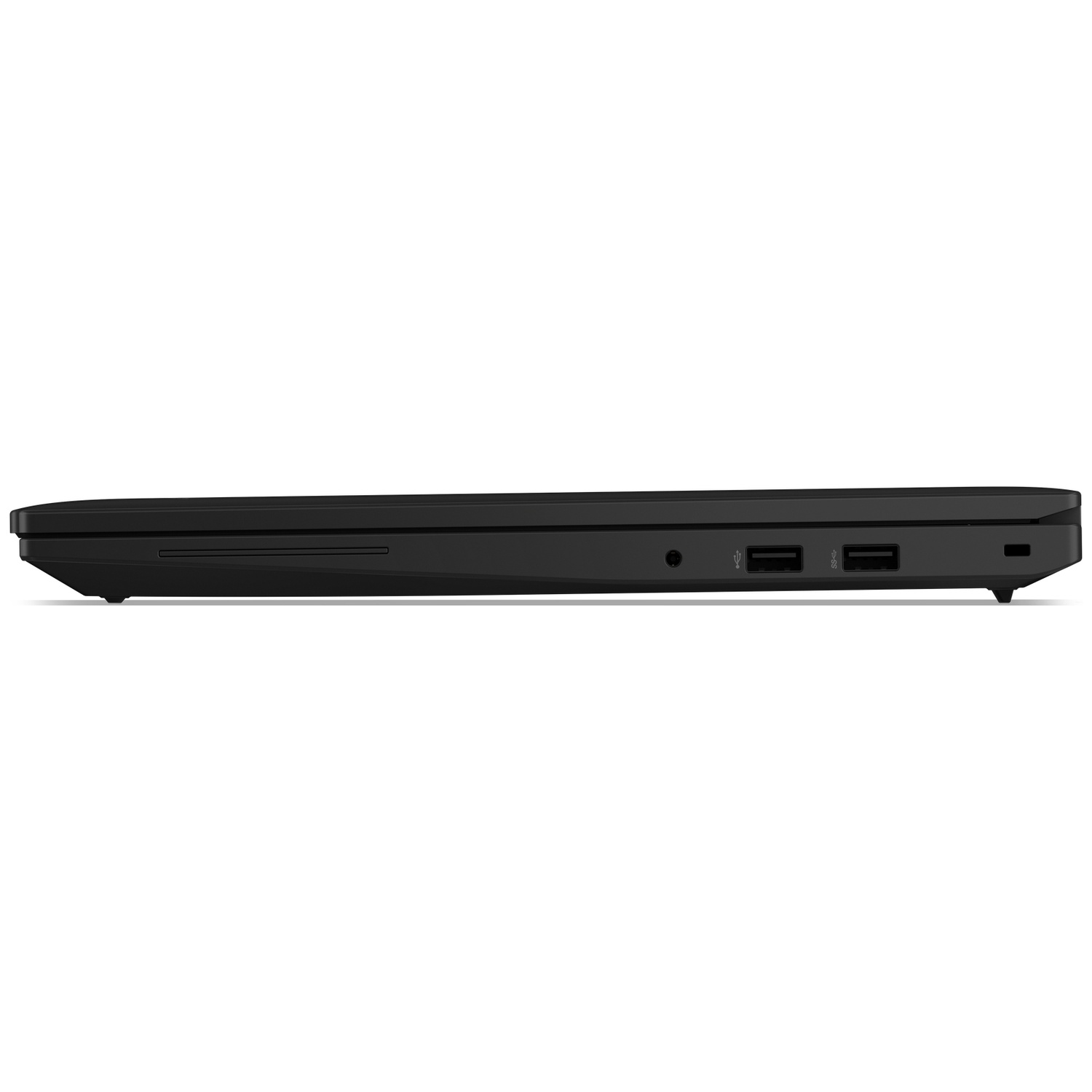Black laptop side profile showing USB ports and an SD card slot.