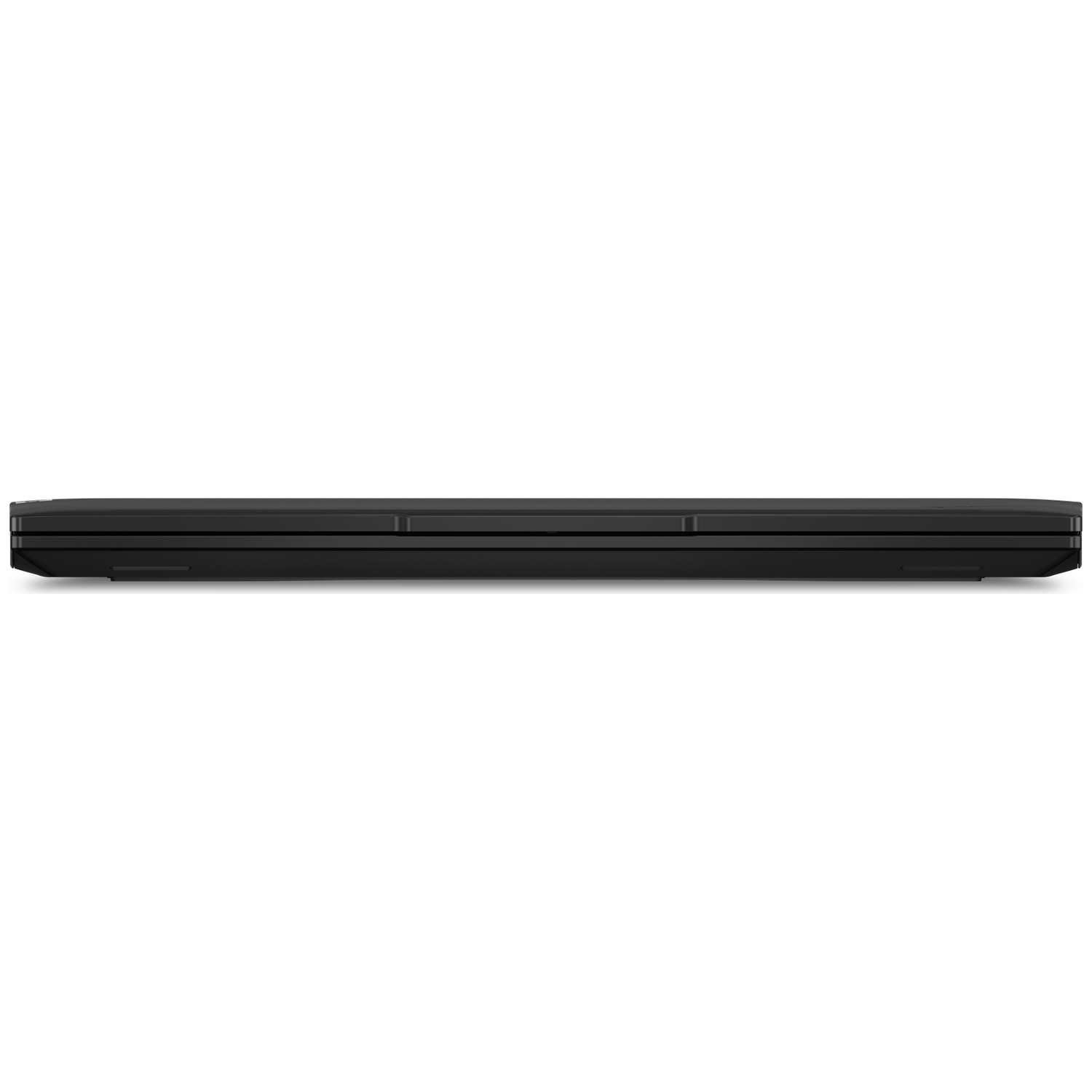 Closed black laptop viewed from the side on a white background.